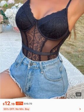 SHEIN Black Lace Sheer Underwire Bodysuit